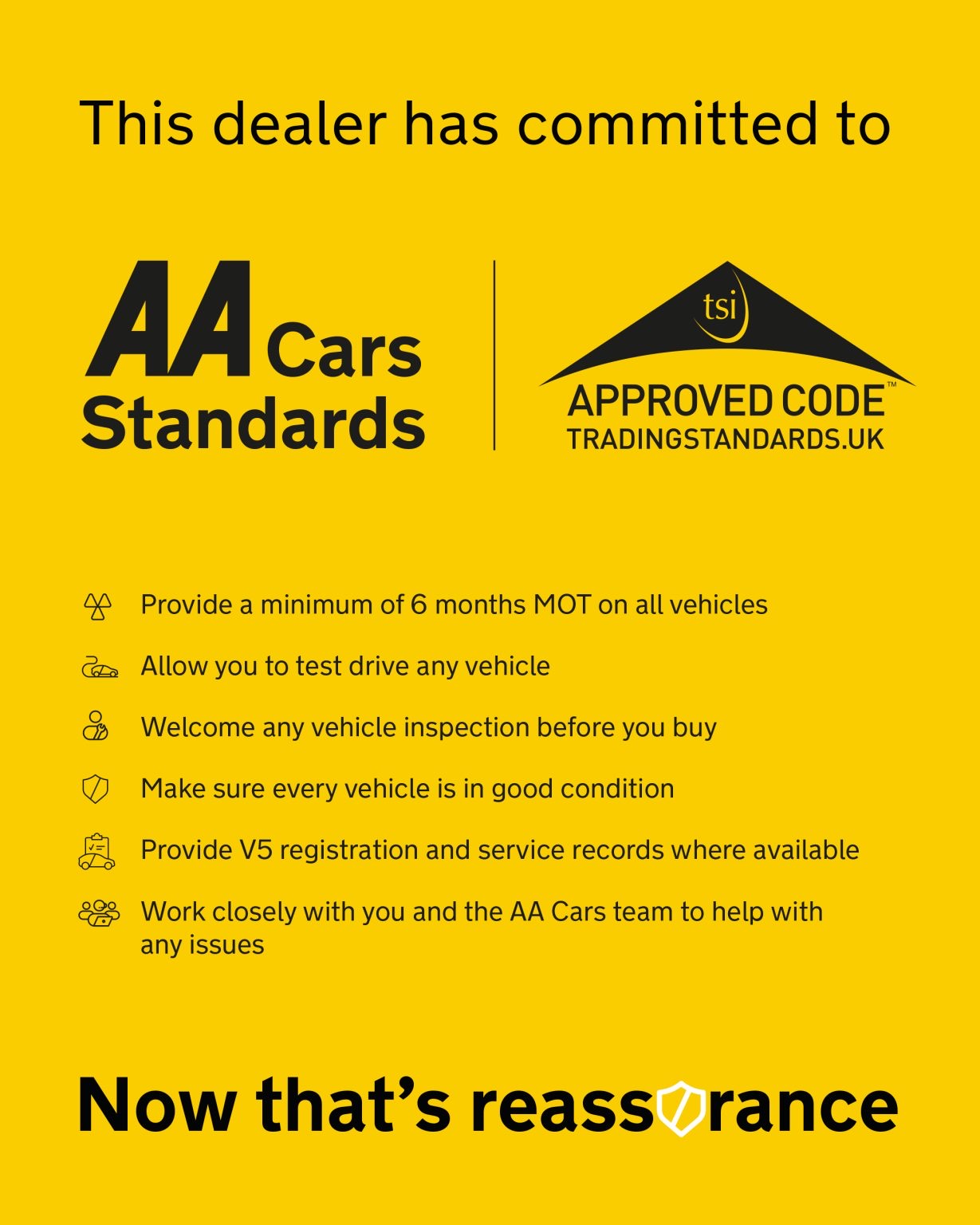 AA Cars Standards and Trading Standards approved dealer