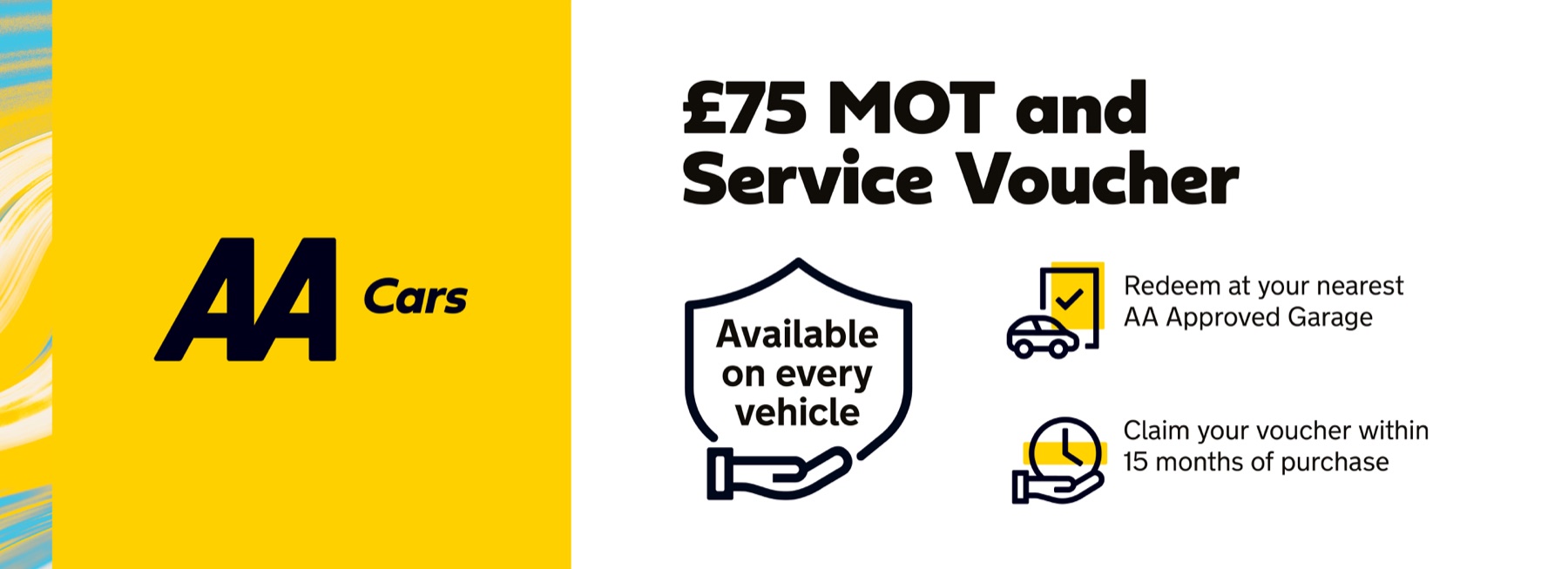 AA Cars 75 pound MOT and service voucher available on every vehicle